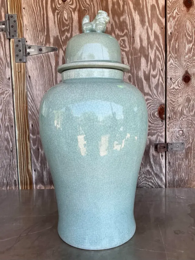 Vintage Asian Monumental Crackle Celedon Ginger Jar — additional photo 2