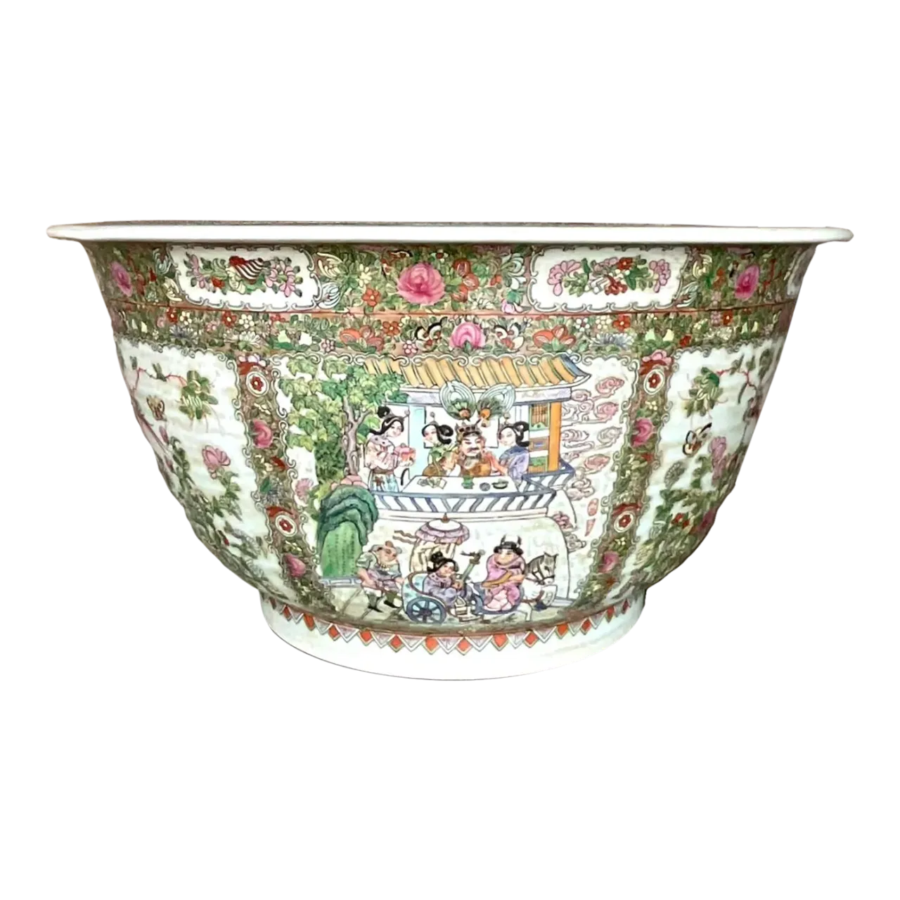 Vintage Asian Monumental Rose Famile Centerpiece Bowl