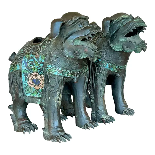 Vintage Asian Patinated Foo Dogs - a Pair — additional photo 1