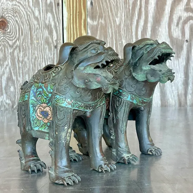 Vintage Asian Patinated Foo Dogs - a Pair — additional photo 2