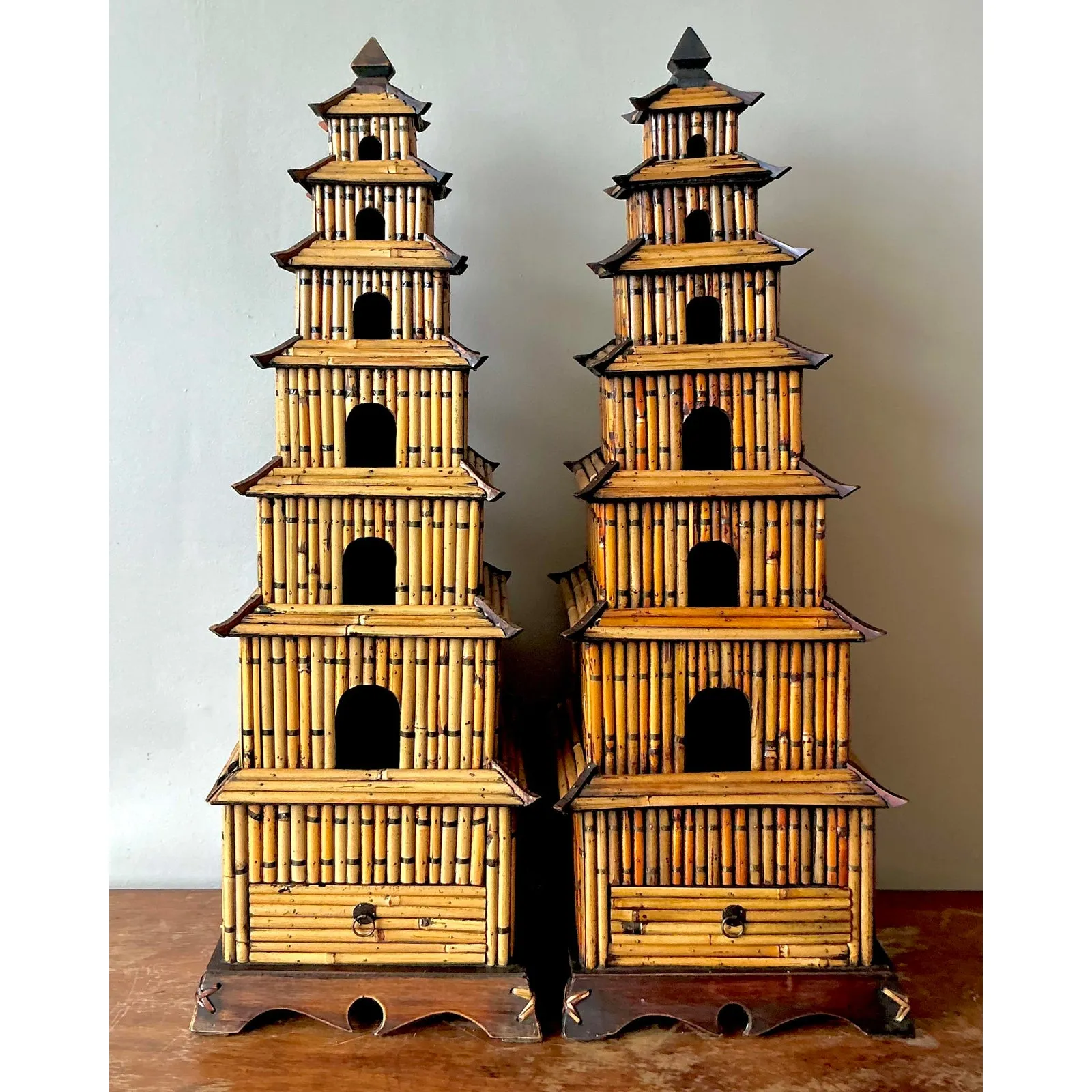 Vintage Asian Rattan Pagodas - A Pair