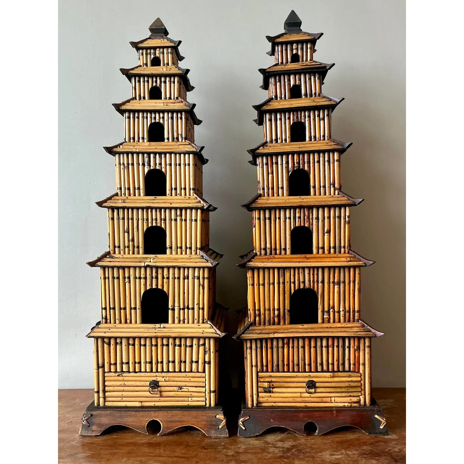 Vintage Asian Rattan Pagodas - A Pair — additional photo 1