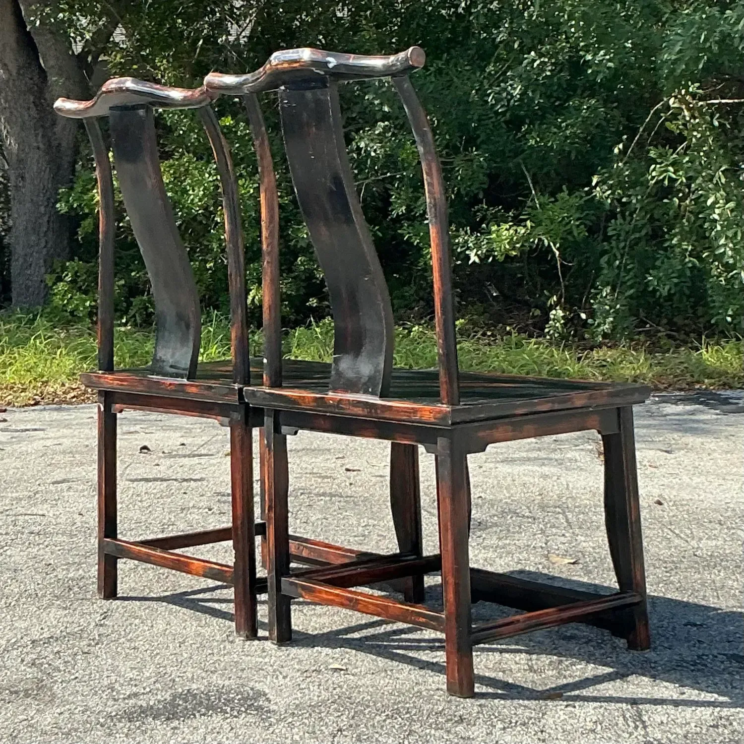 Vintage Asian Reclaimed Wood Emperor Chair - a Pair — additional photo 3