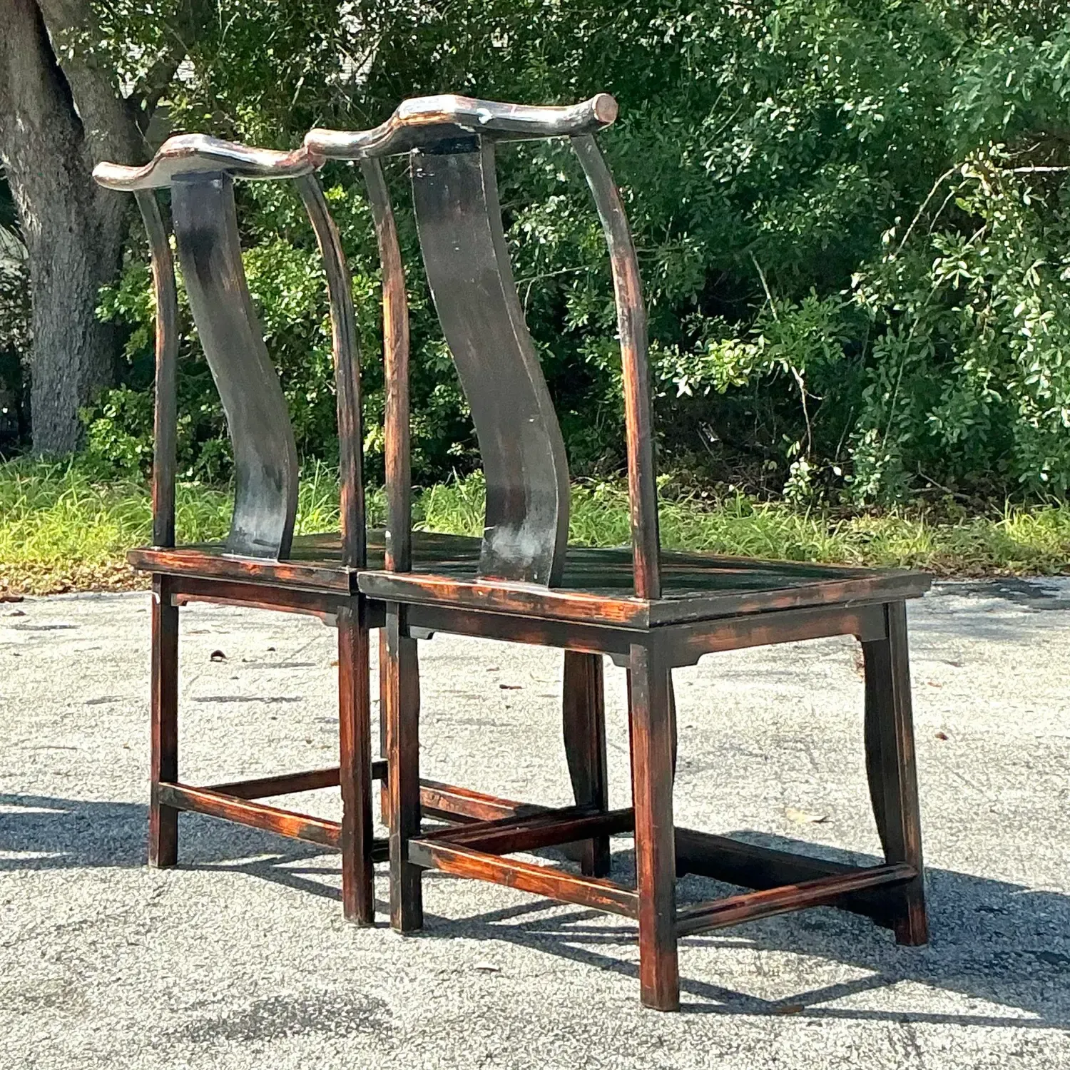 Vintage Asian Reclaimed Wood Emperor Chair - a Pair — additional photo 4