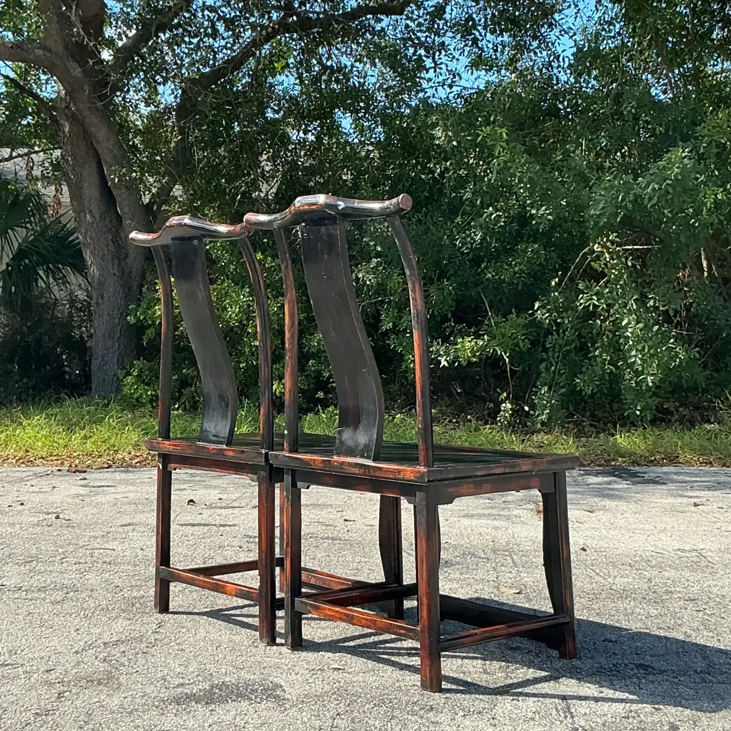 Vintage Asian Reclaimed Wood Emperor Chair - a Pair — additional photo 8
