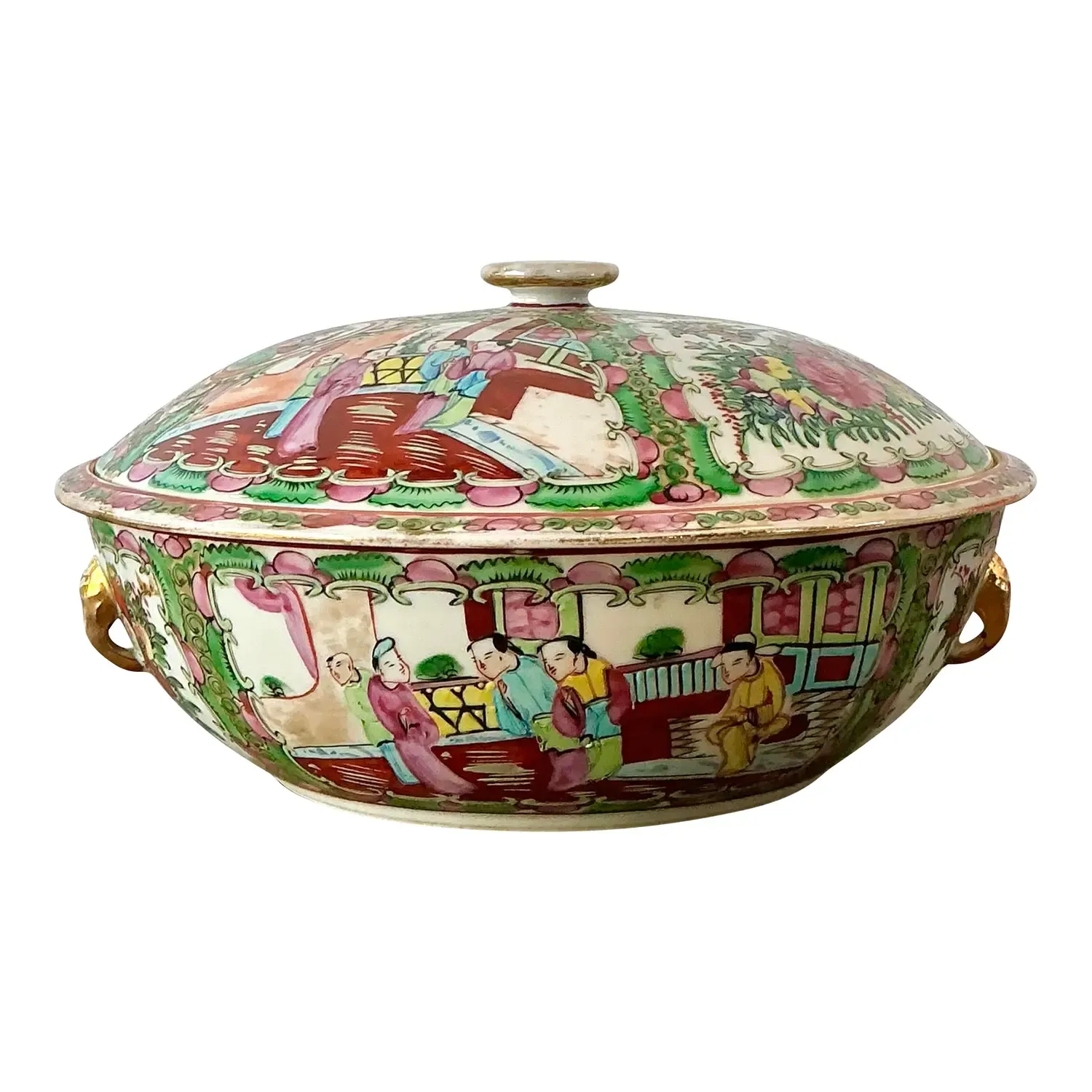 Vintage Asian Rose Famile Lidded Bowl — additional photo 1