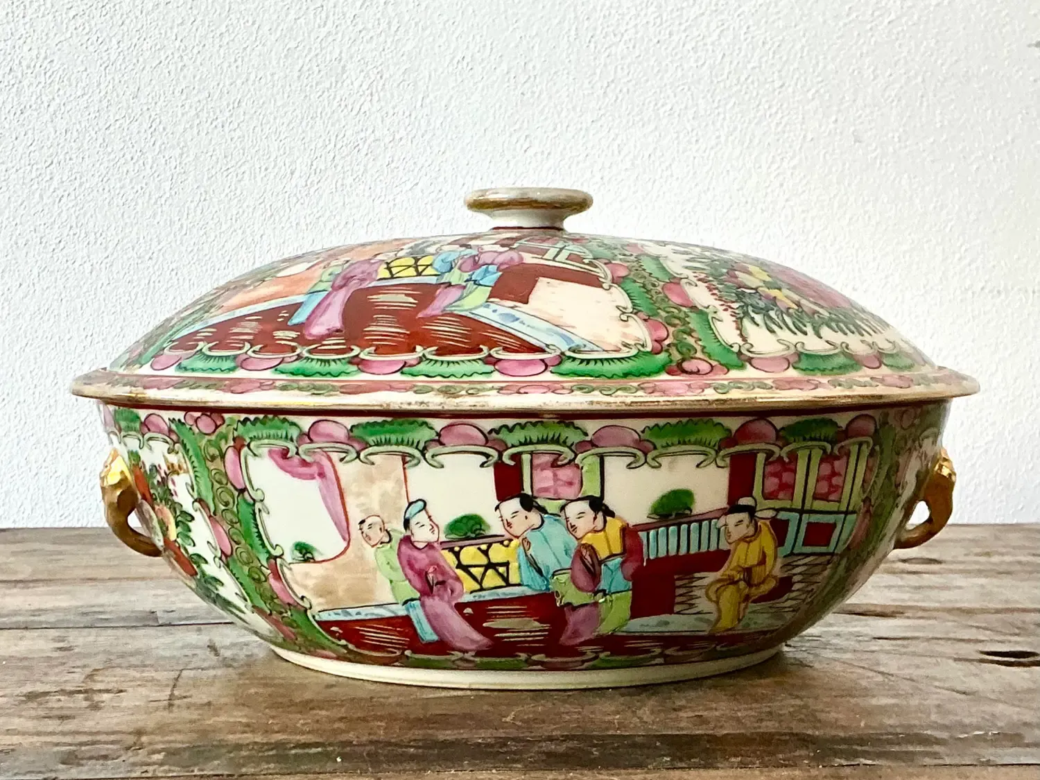 Vintage Asian Rose Famile Lidded Bowl — additional photo 3