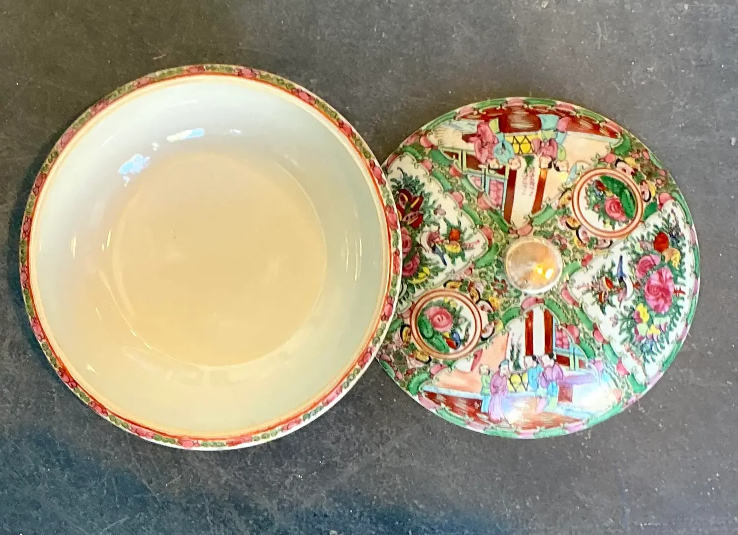 Vintage Asian Rose Famile Lidded Bowl — additional photo 5