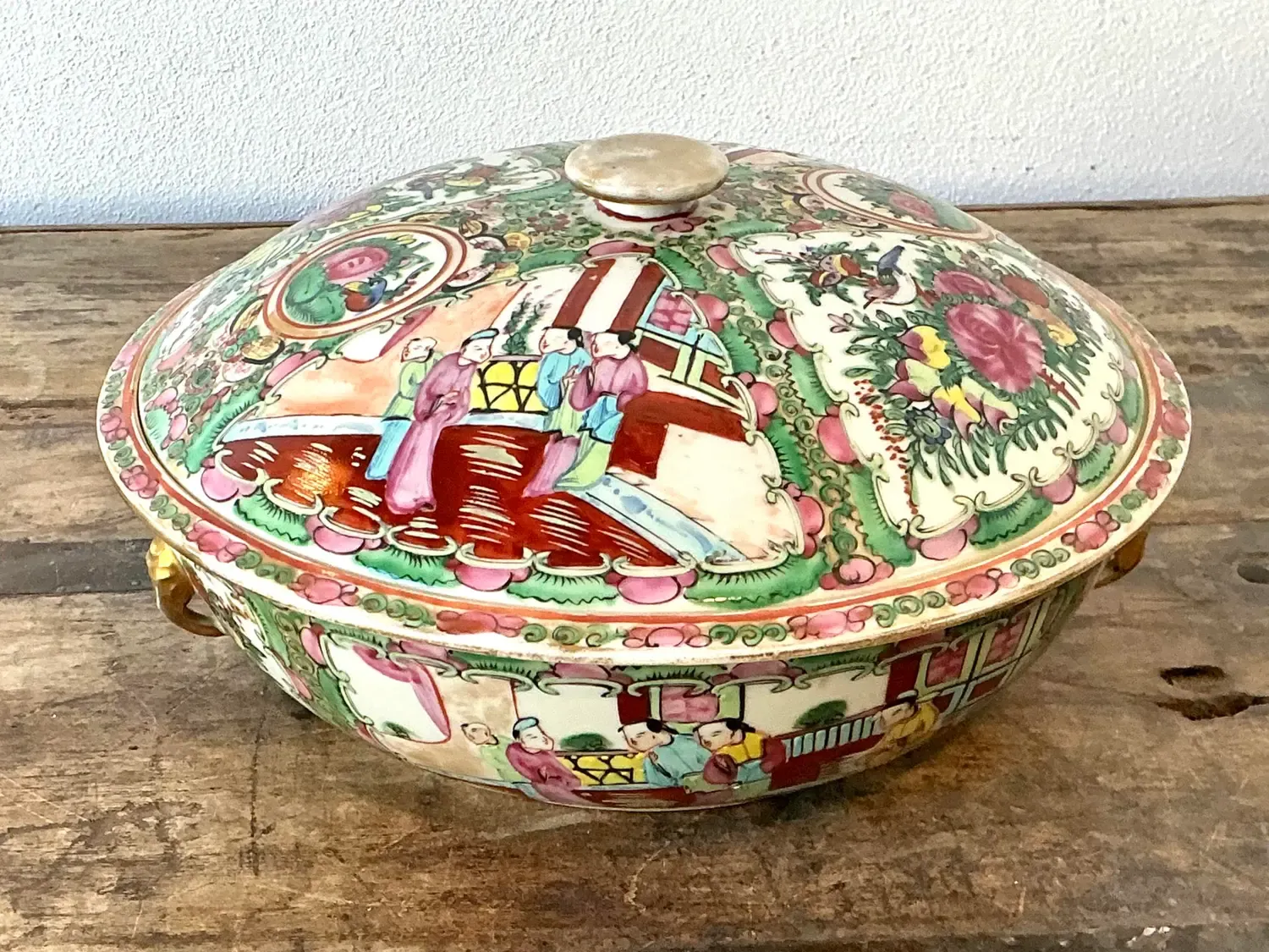 Vintage Asian Rose Famile Lidded Bowl — additional photo 6