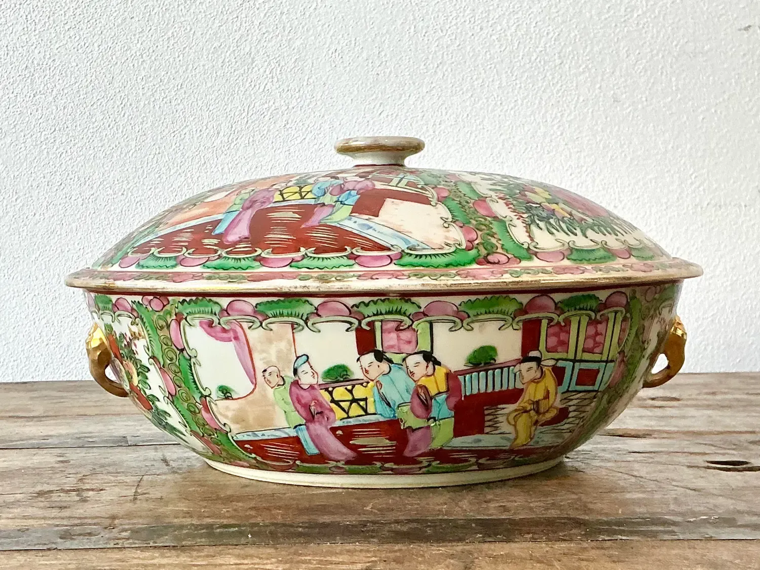 Vintage Asian Rose Famile Lidded Bowl — additional photo 7