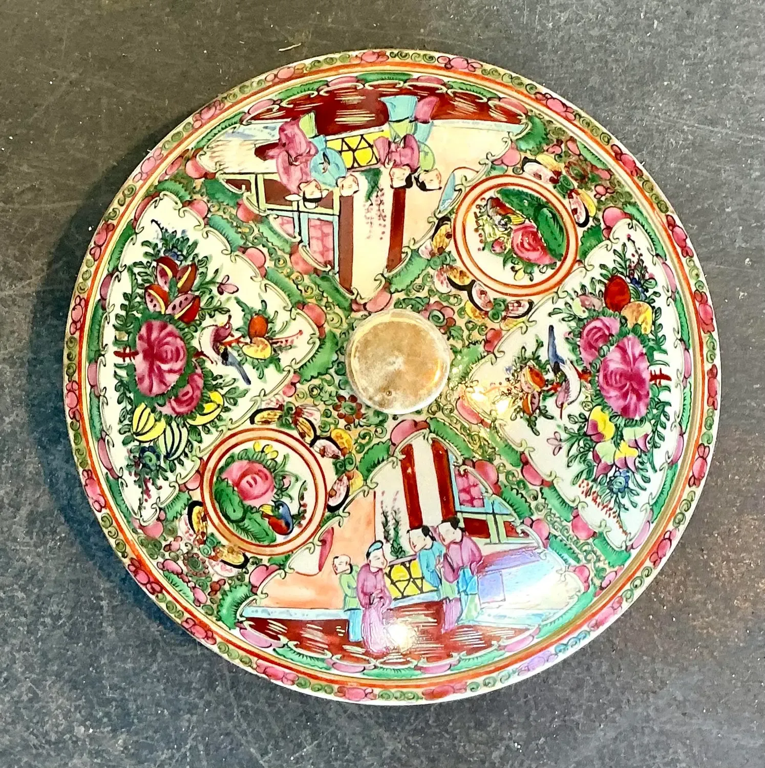 Vintage Asian Rose Famile Lidded Bowl — additional photo 8