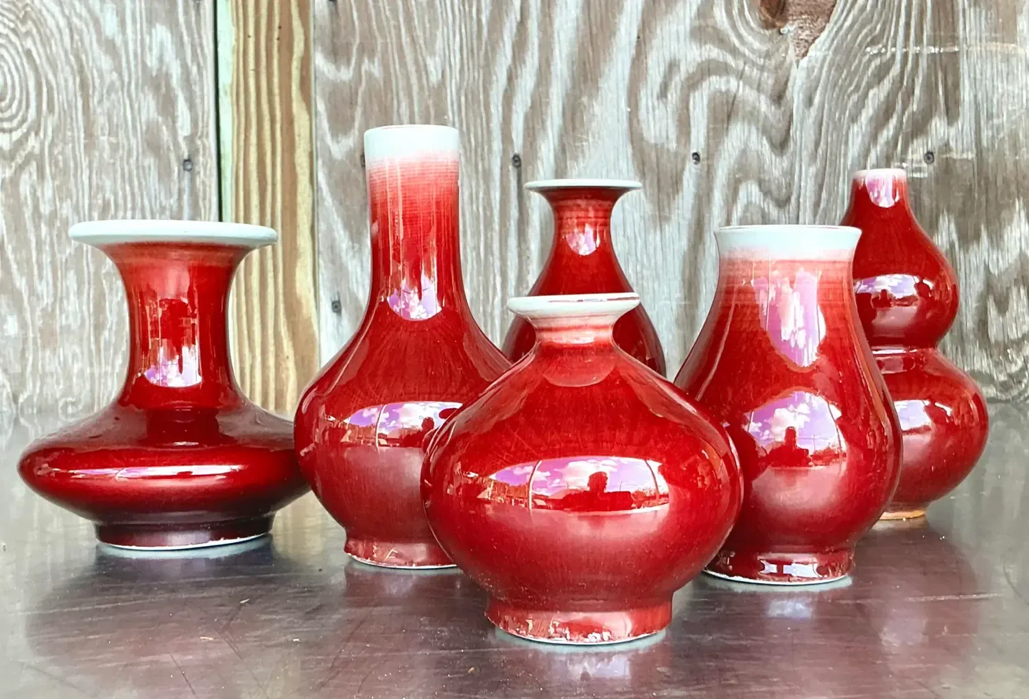 Vintage Asian Sang De Beauf Glazed Ceramic Vases - Collection of 6 — additional photo 1