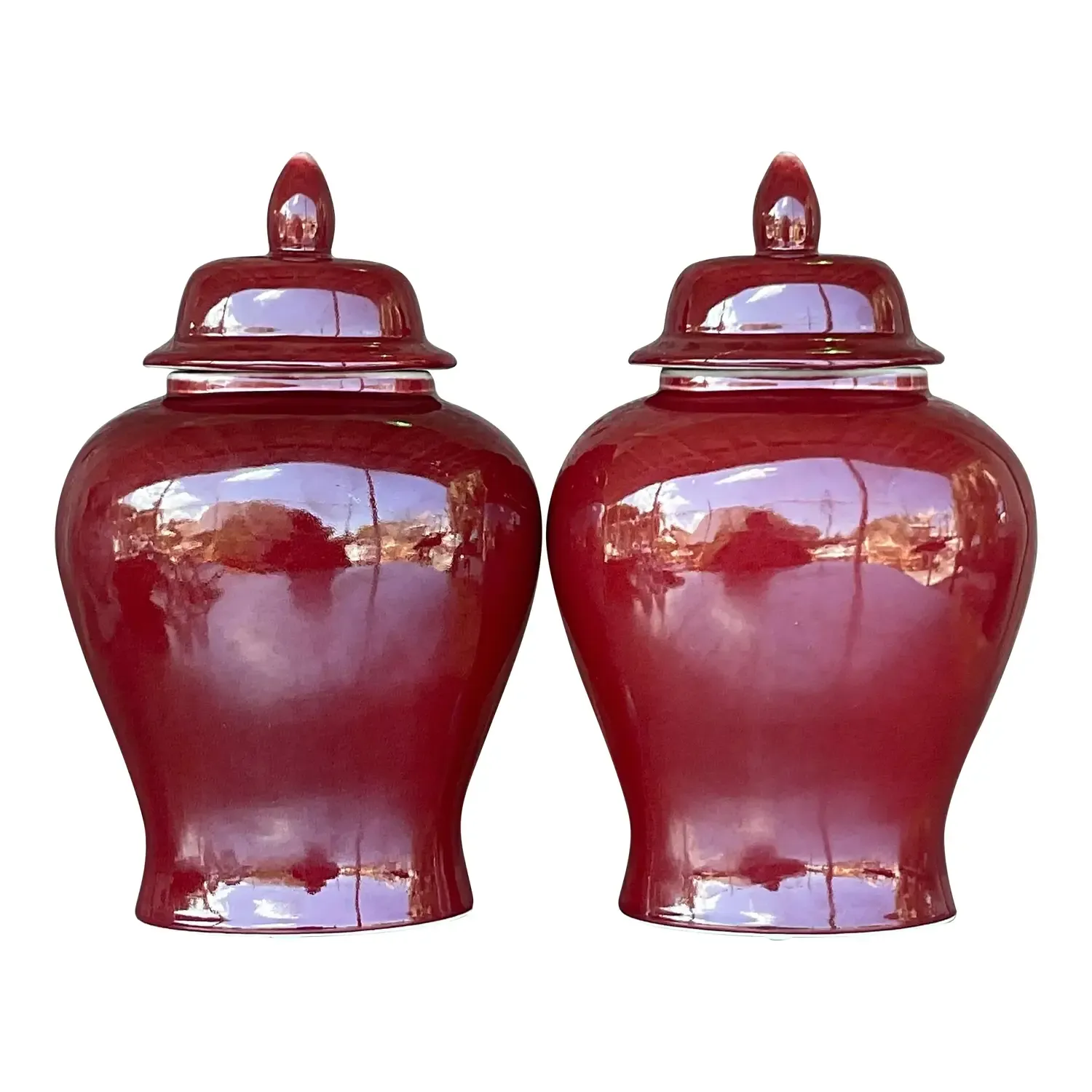 Vintage Asian “Sang De Boeuf” Glazed Ceramic Ginger Jar Urns - a Pair — additional photo 1