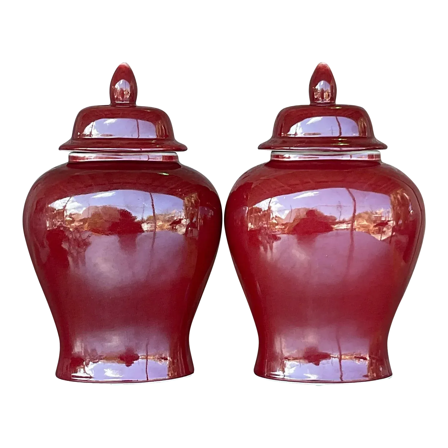 Vintage Asian “Sang De Boeuf” Glazed Ceramic Ginger Jar Urns - a Pair — additional photo 2