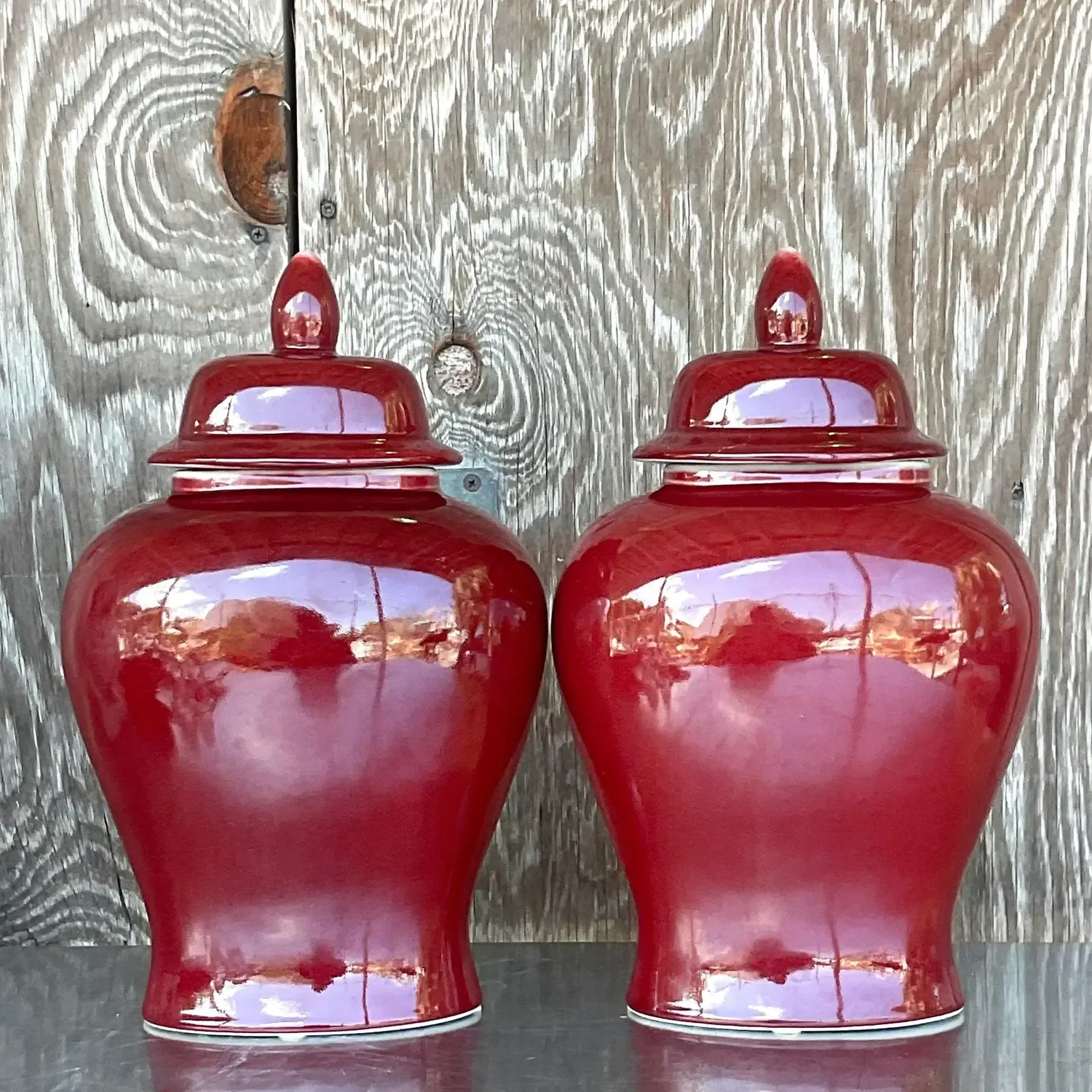 Vintage Asian “Sang De Boeuf” Glazed Ceramic Ginger Jar Urns - a Pair — additional photo 3