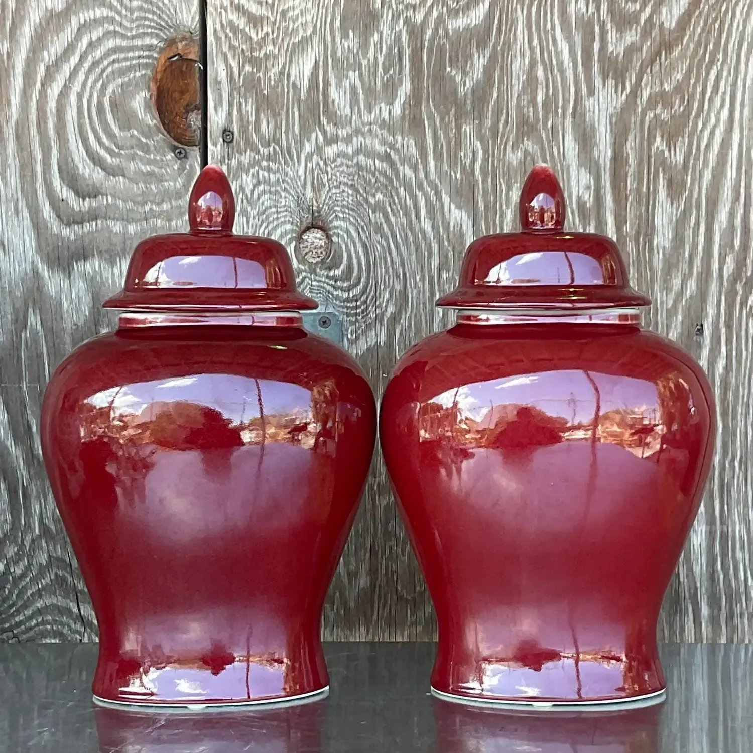 Vintage Asian “Sang De Boeuf” Glazed Ceramic Ginger Jar Urns - a Pair — additional photo 5