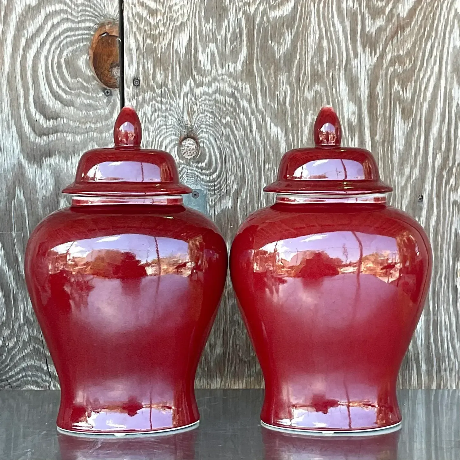 Vintage Asian “Sang De Boeuf” Glazed Ceramic Ginger Jar Urns - a Pair — additional photo 6