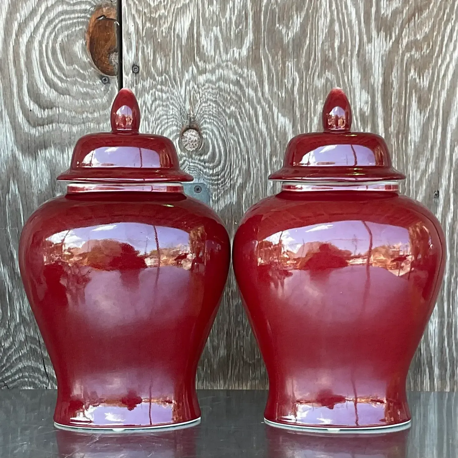 Vintage Asian “Sang De Boeuf” Glazed Ceramic Ginger Jar Urns - a Pair — additional photo 7