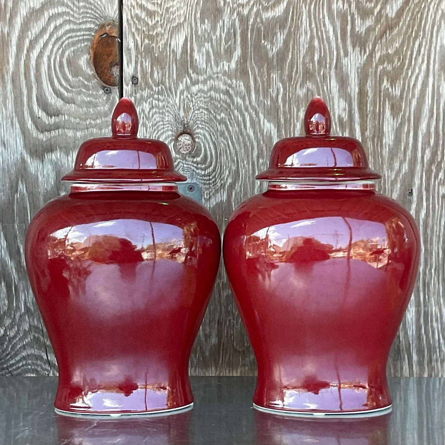 Vintage Asian “Sang De Boeuf” Glazed Ceramic Ginger Jar Urns - a Pair — additional photo 8