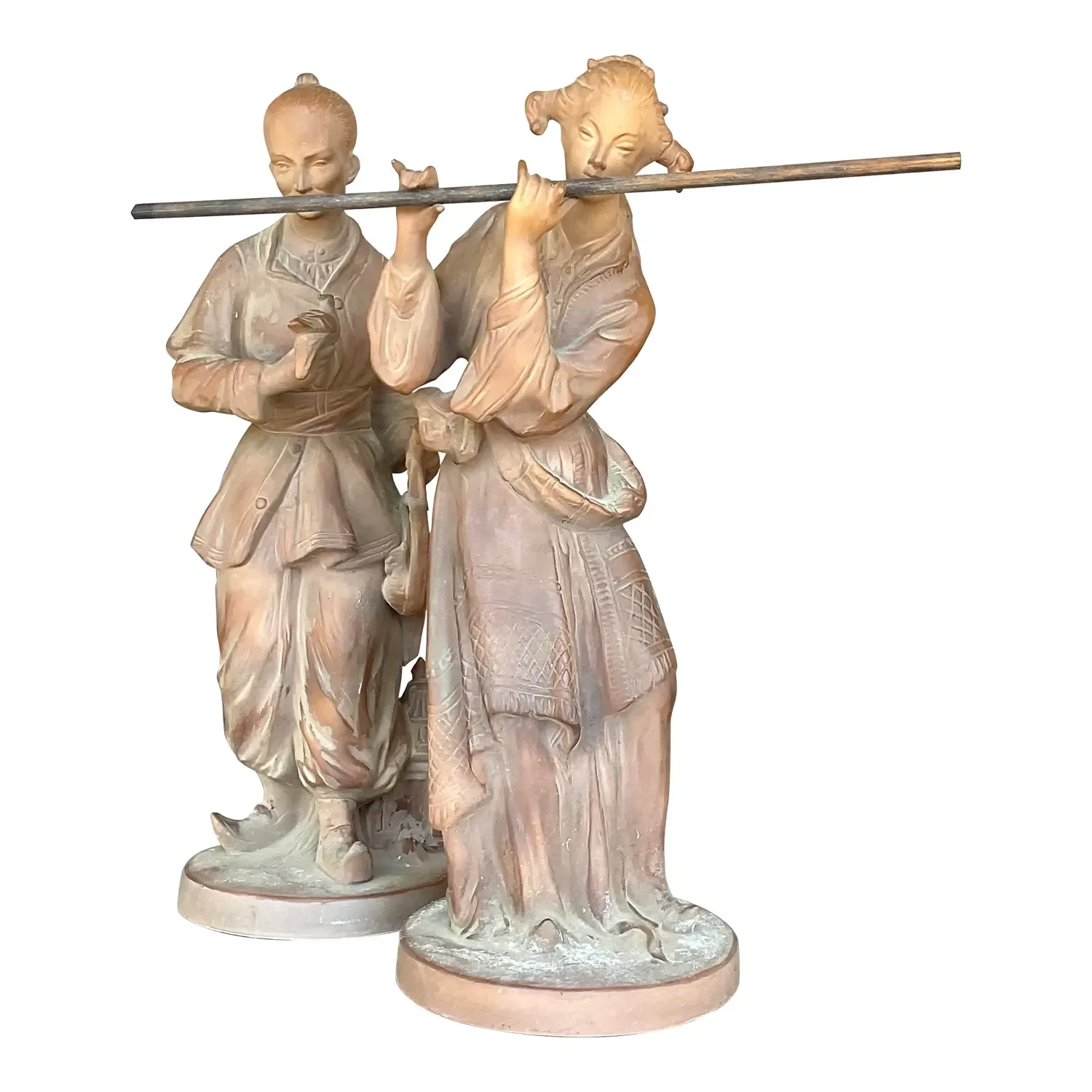 Vintage Asian Terra Cotta Couple - Set of 2 — additional photo 2