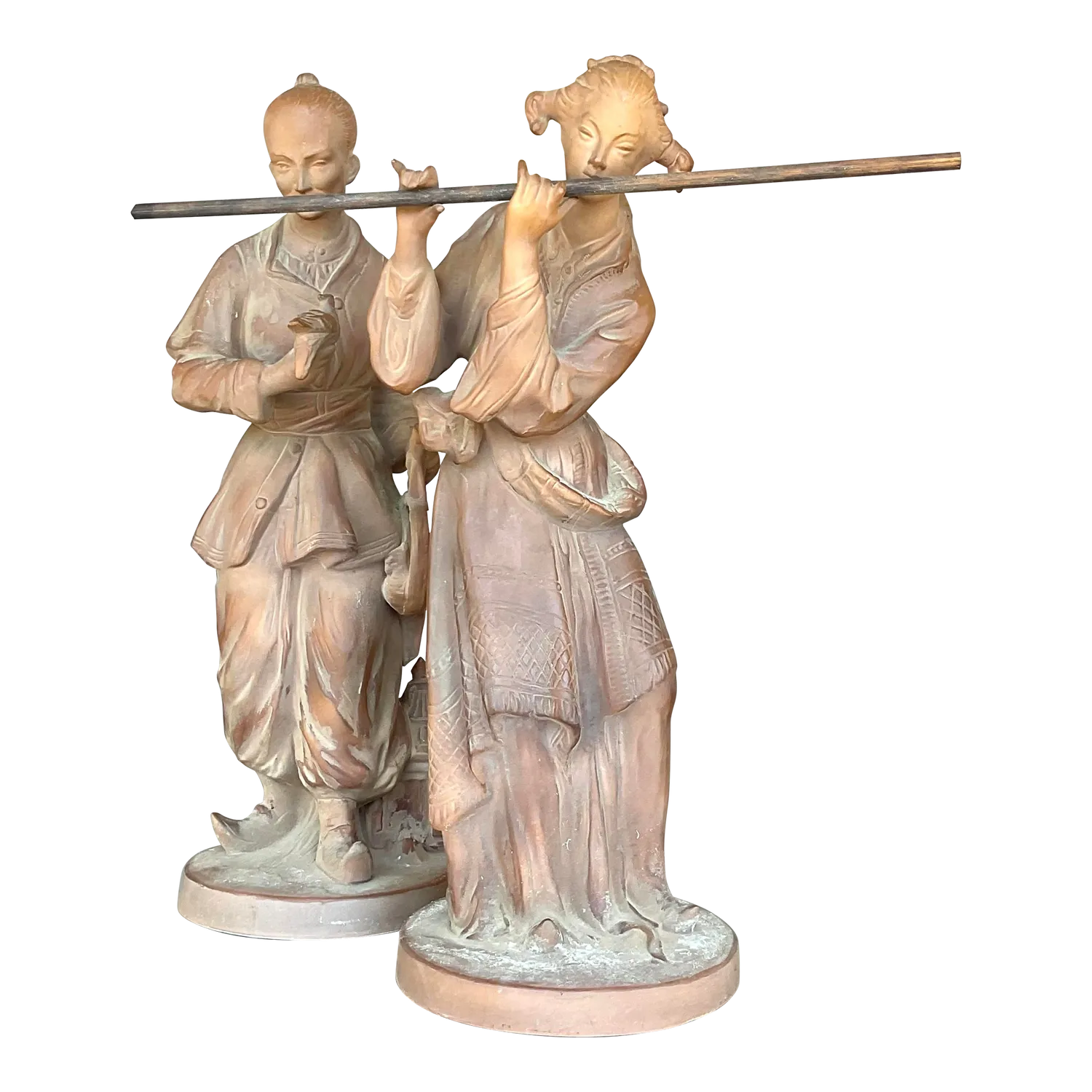 Vintage Asian Terra Cotta Couple - Set of 2 — additional photo 3