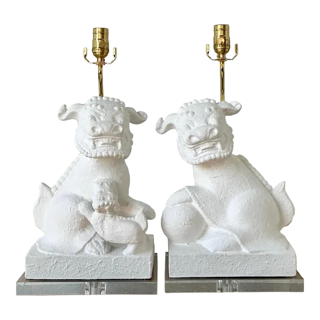 Vintage Asian Textured Foo Dog Lamps - A Pair — additional photo 2