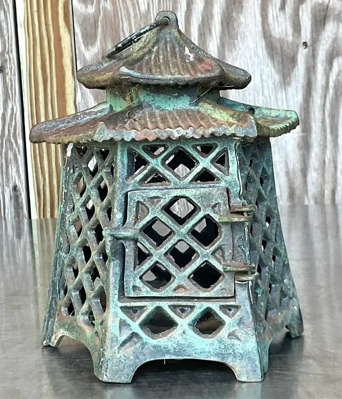 Vintage Asian Wrought Iron Pagoda Lantern — additional photo 1