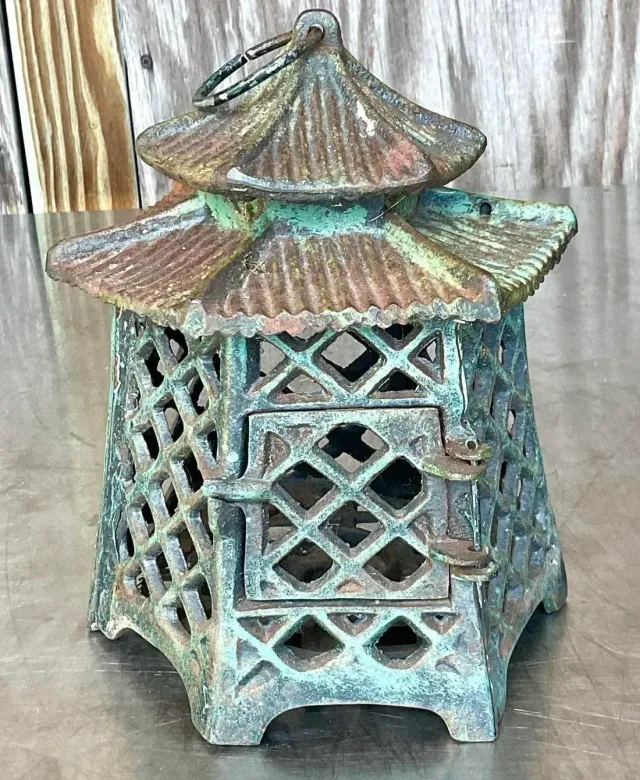 Vintage Asian Wrought Iron Pagoda Lantern — additional photo 2