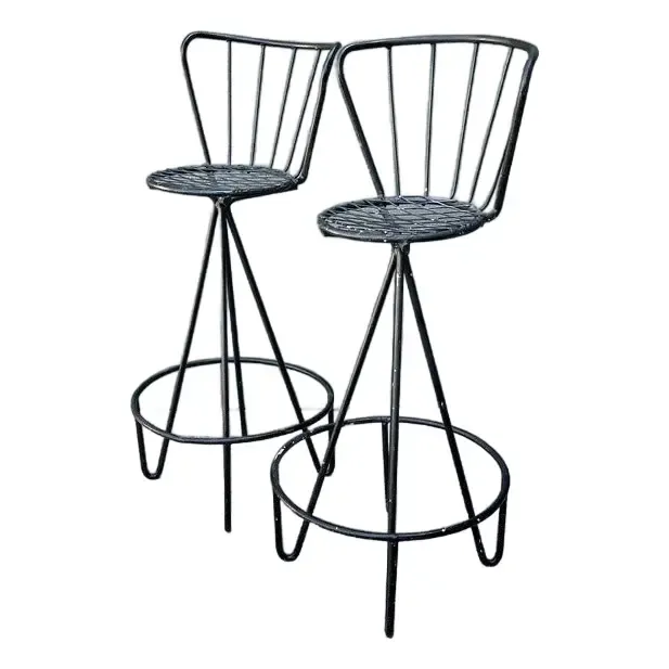 Vintage Atomic MCM Wrought Iron Barstools - A Pair — additional photo 1