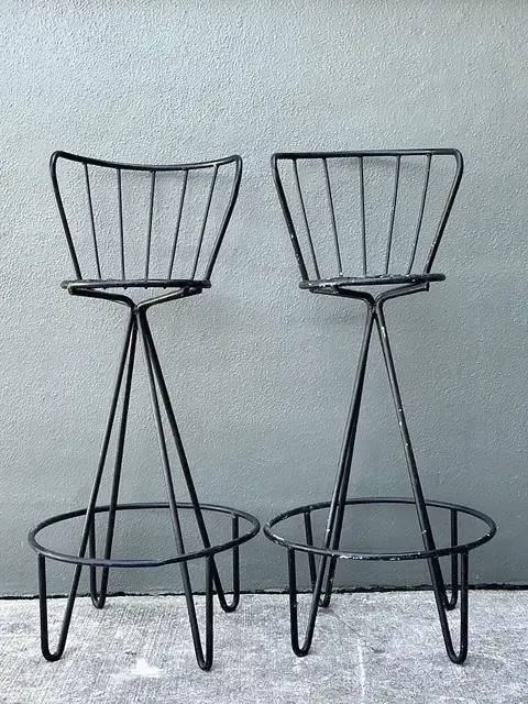 Vintage Atomic MCM Wrought Iron Barstools - A Pair — additional photo 6