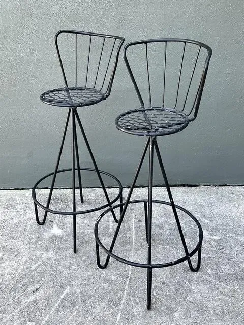 Vintage Atomic MCM Wrought Iron Barstools - A Pair — additional photo 8