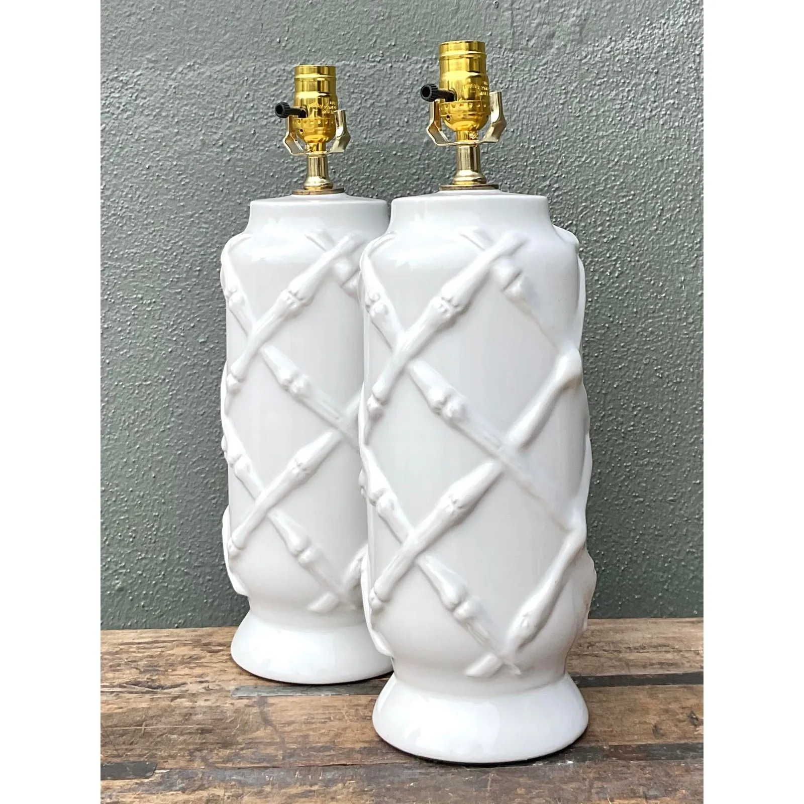 Vintage Bamboo Trellis Glazed Ceramic Lamps — additional photo 8