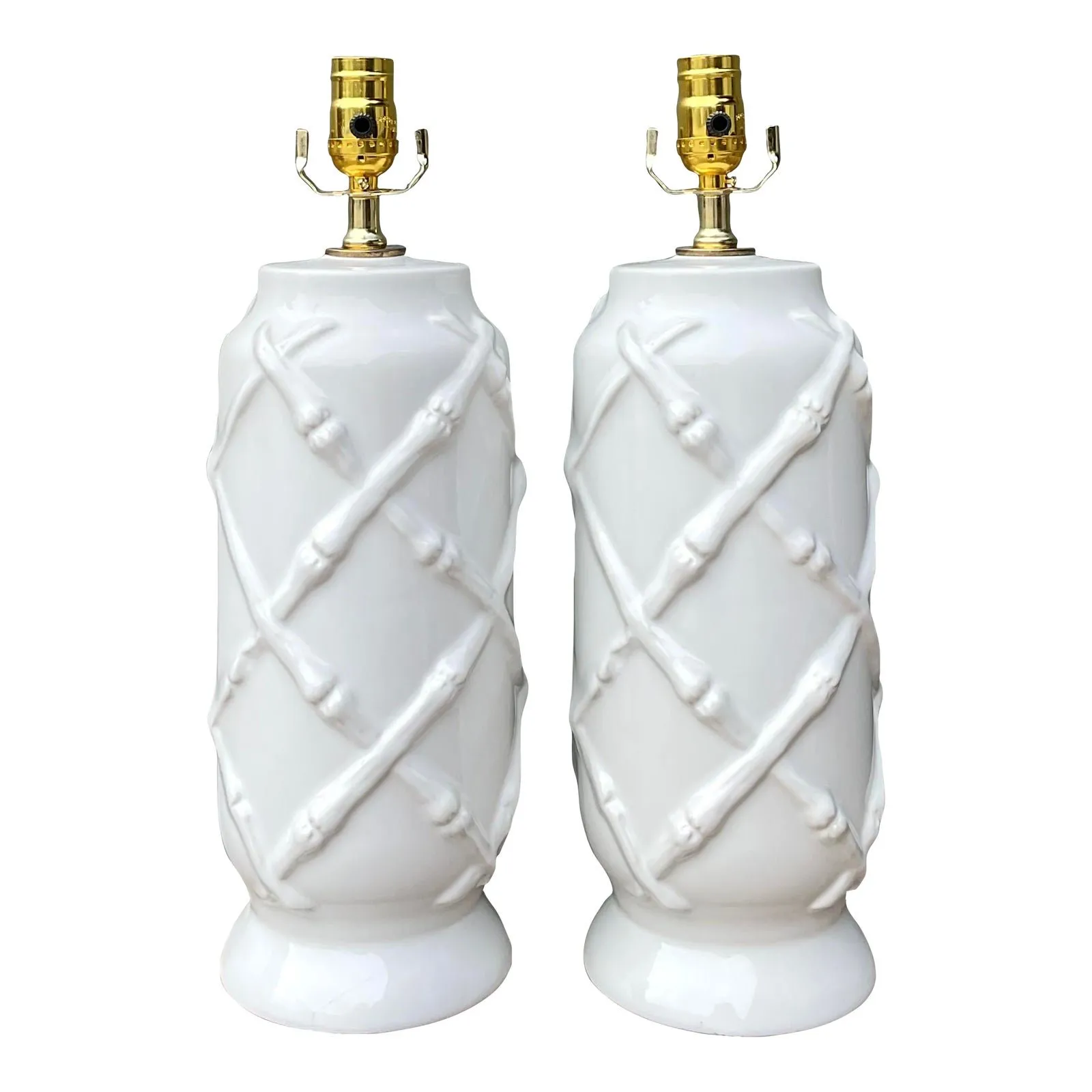 Vintage Bamboo Trellis Glazed Ceramic Lamps — additional photo 1