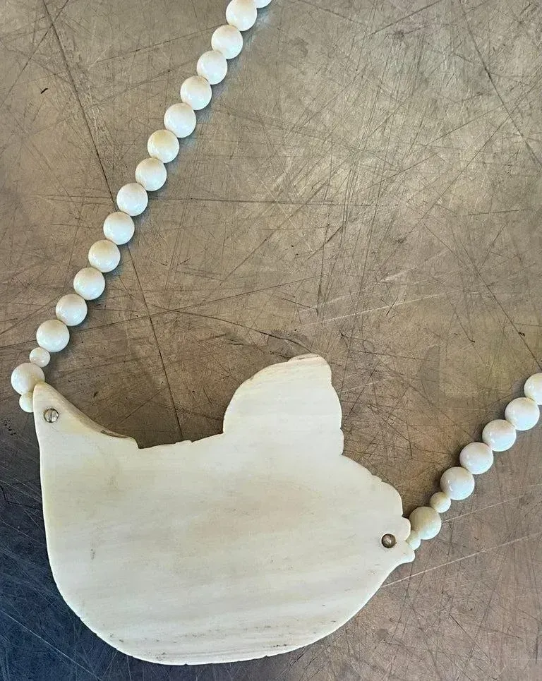 Vintage Beaded Bone Scrimshaw Necklace — additional photo 7