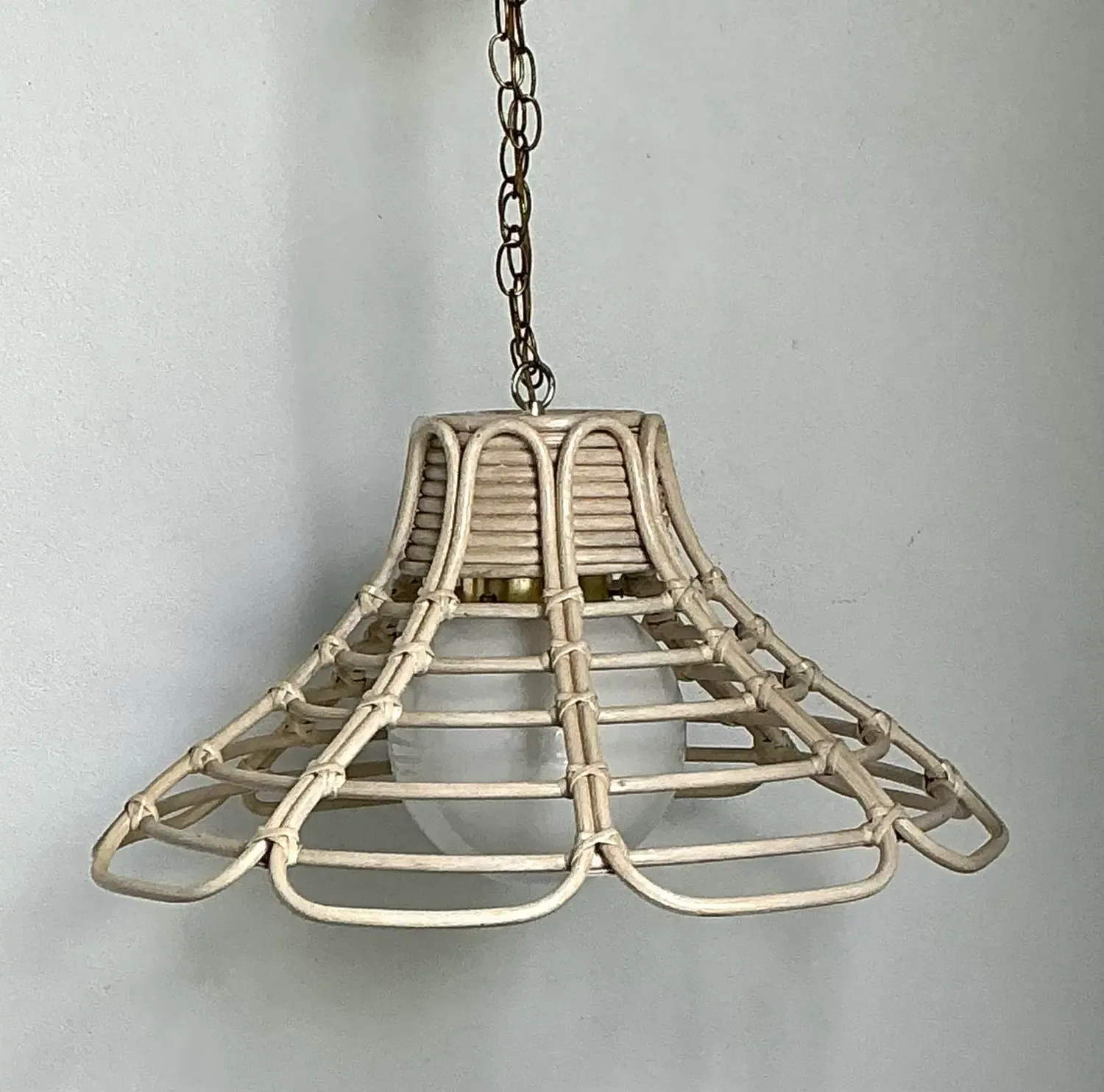 Vintage Bent Washed Rattan Chandelier — additional photo 1