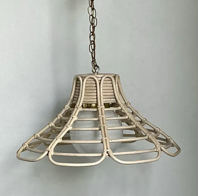 Vintage Bent Washed Rattan Chandelier — additional photo 1