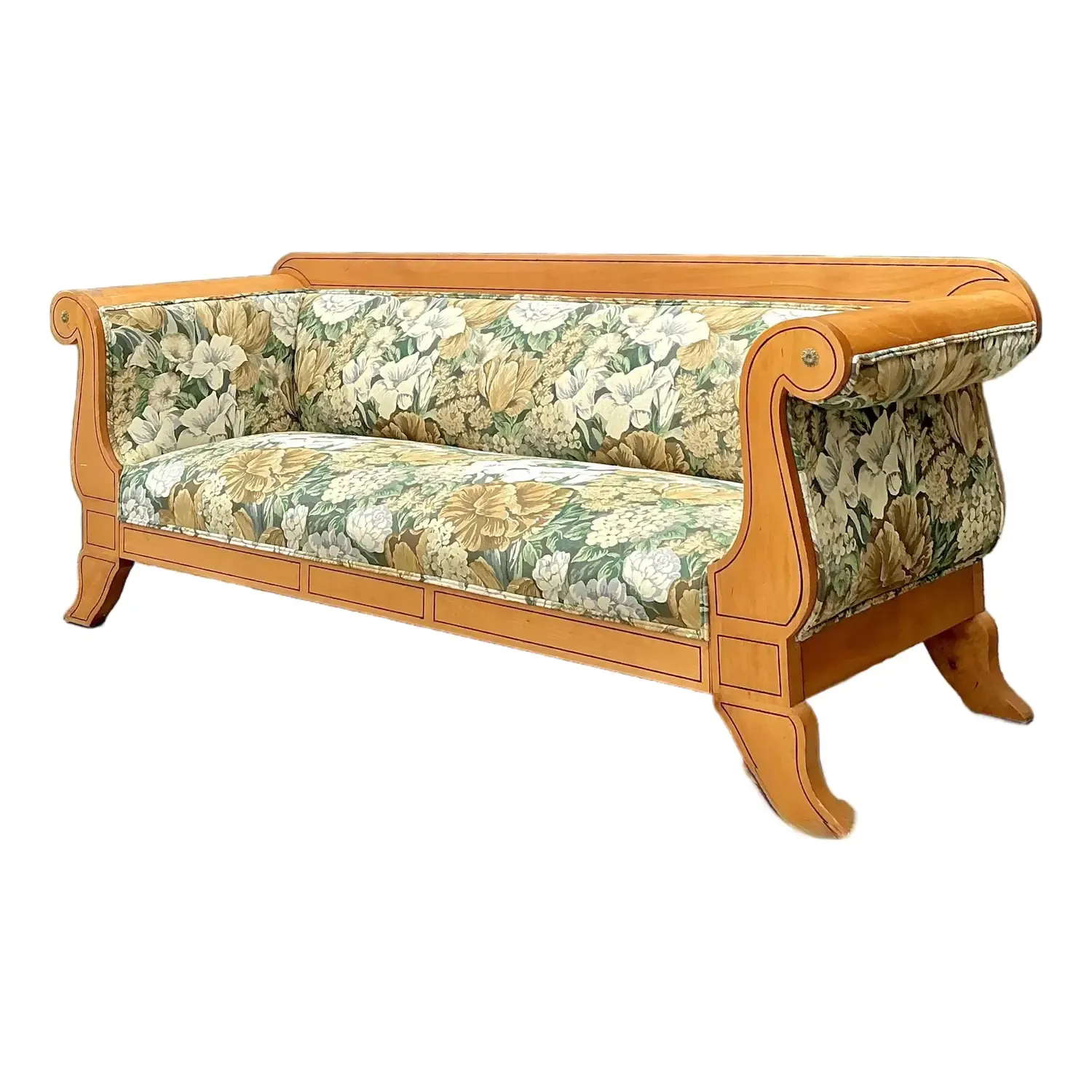 Vintage Biedermeier Sofa in Dorothy Draper Floral Tapestry