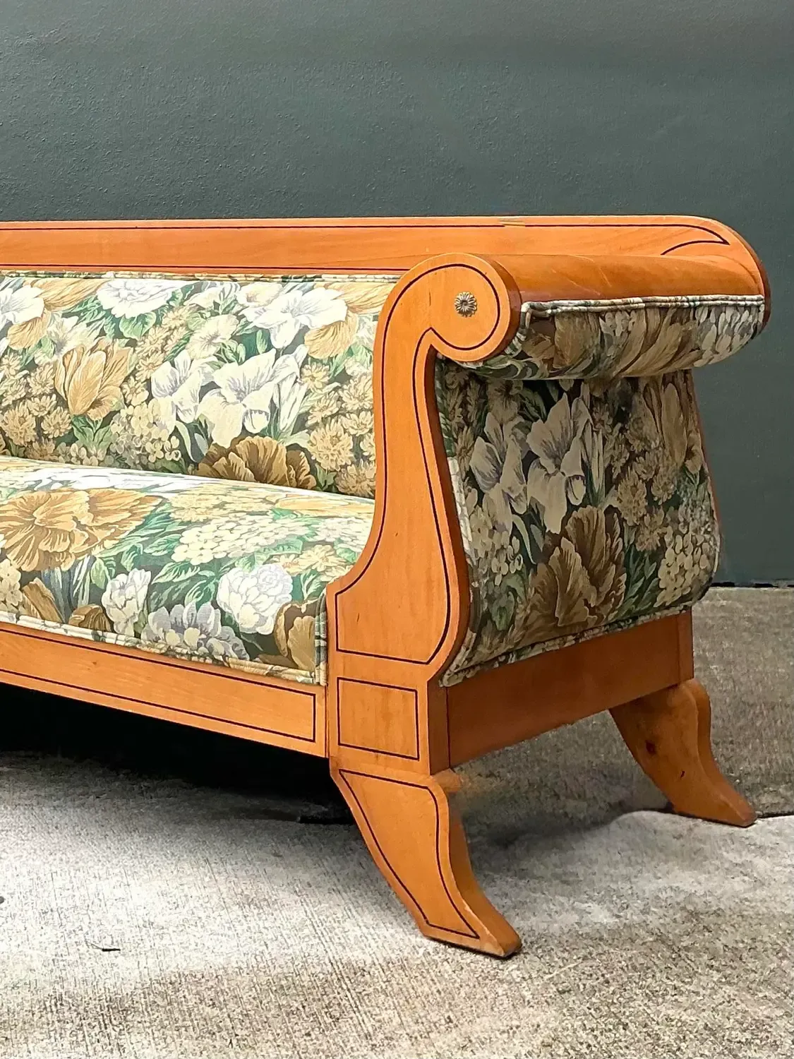 Vintage Biedermeier Sofa in Dorothy Draper Floral Tapestry — additional photo 3