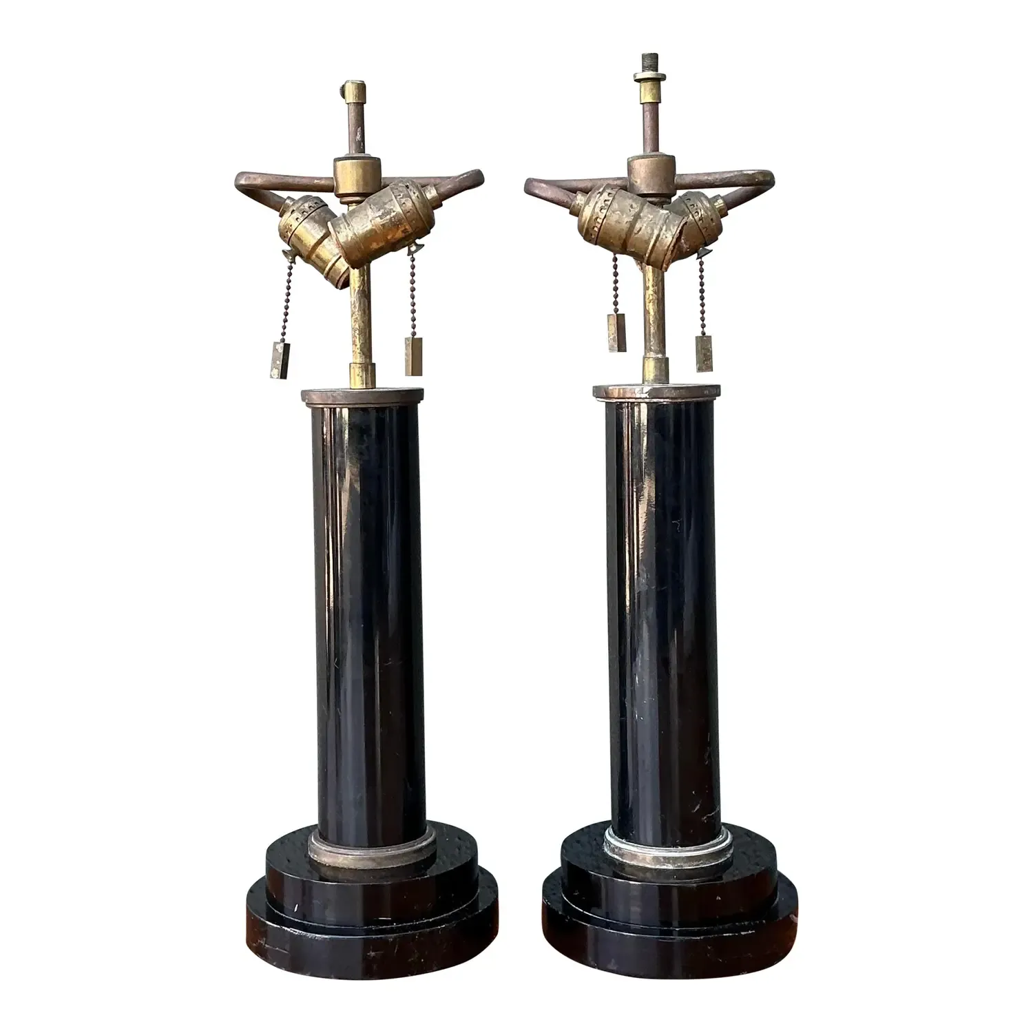 Vintage Black Lucite Column Lamps - A Pair