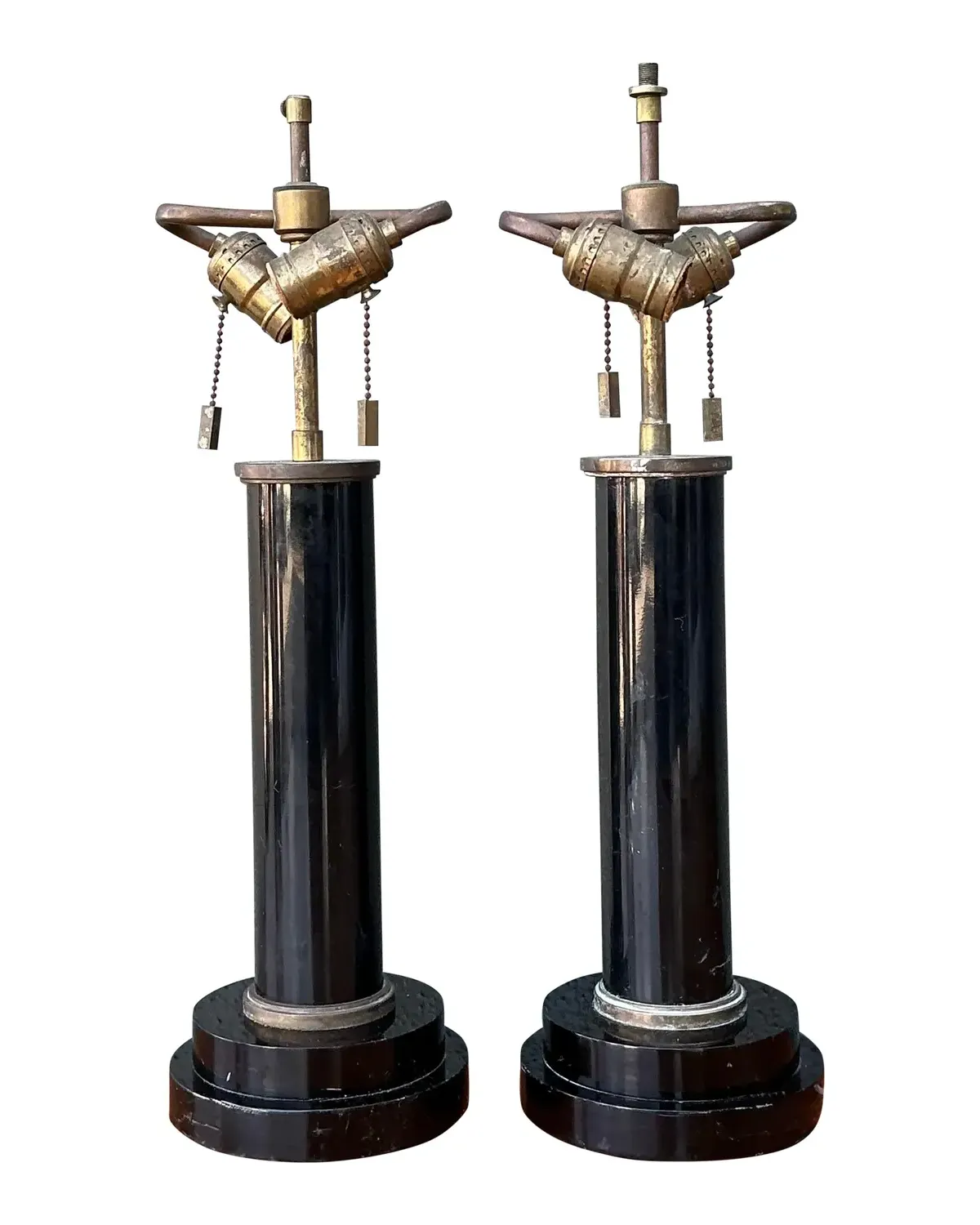 Vintage Black Lucite Column Lamps - A Pair