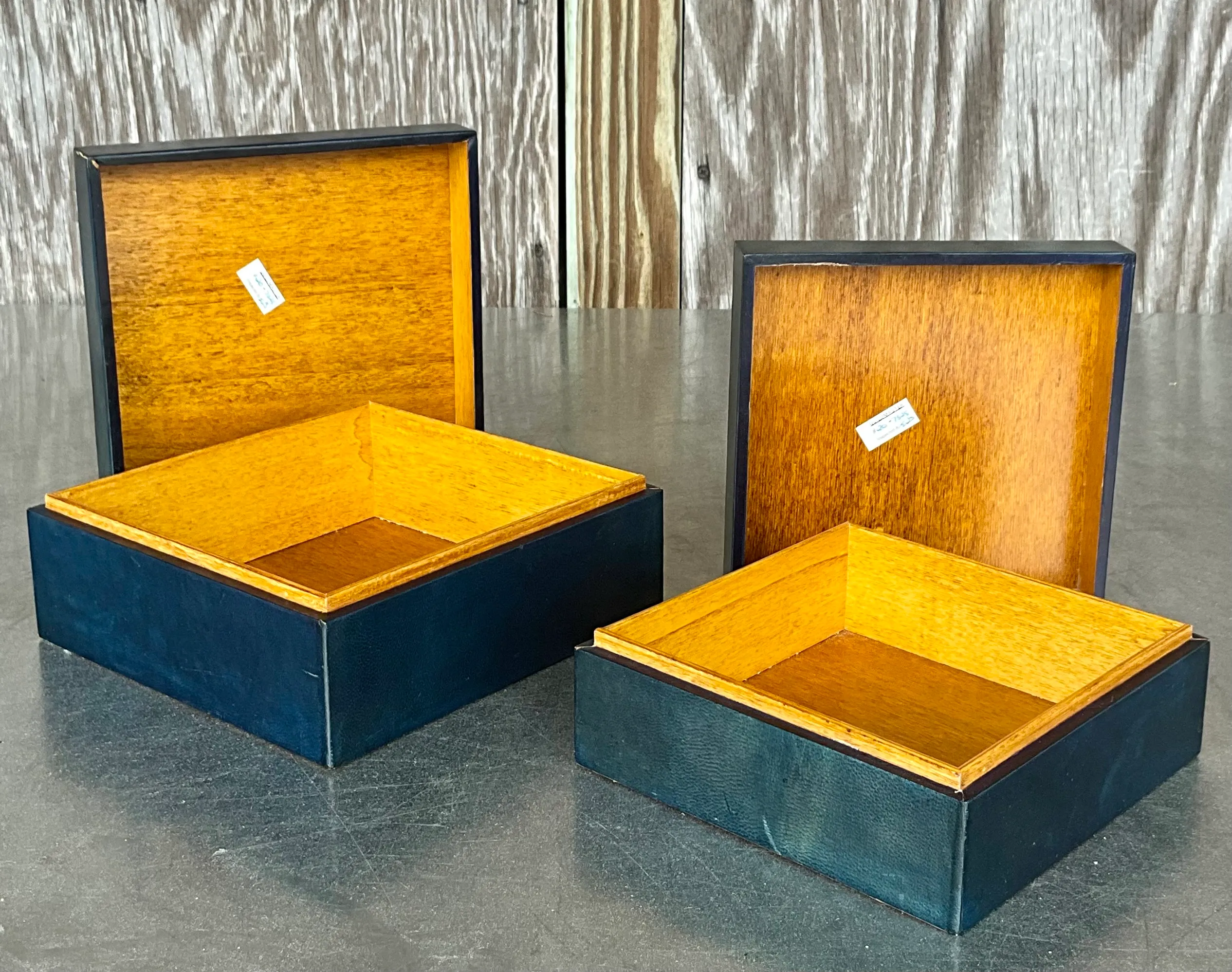 Vintage Blue Leather over Wood All Purpose Boxes- a Set  — additional photo 3