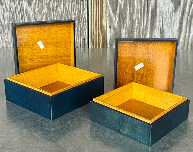 Vintage Blue Leather over Wood All Purpose Boxes- a Set — additional photo 3