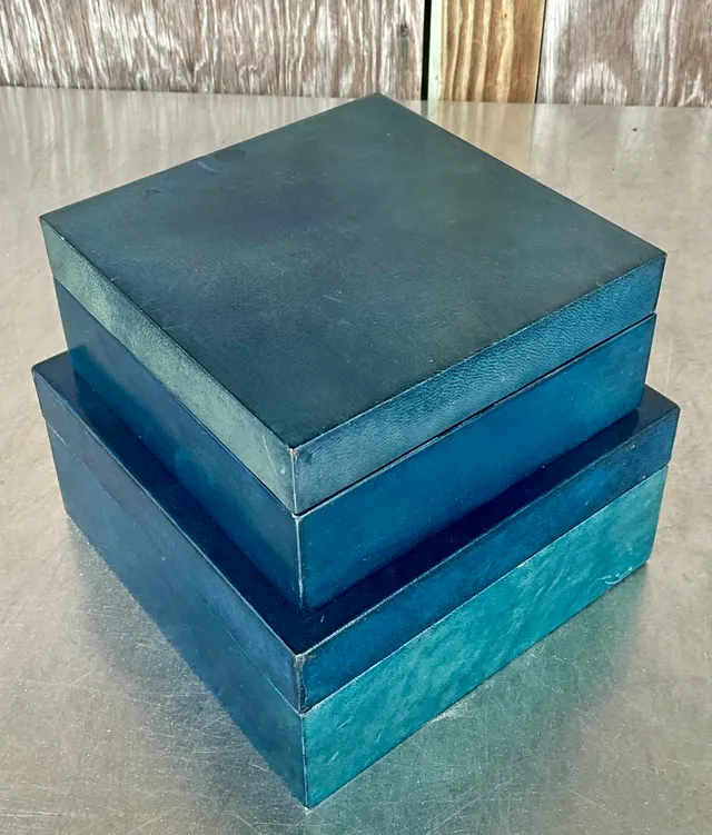 Vintage Blue Leather over Wood All Purpose Boxes- a Set — additional photo 4
