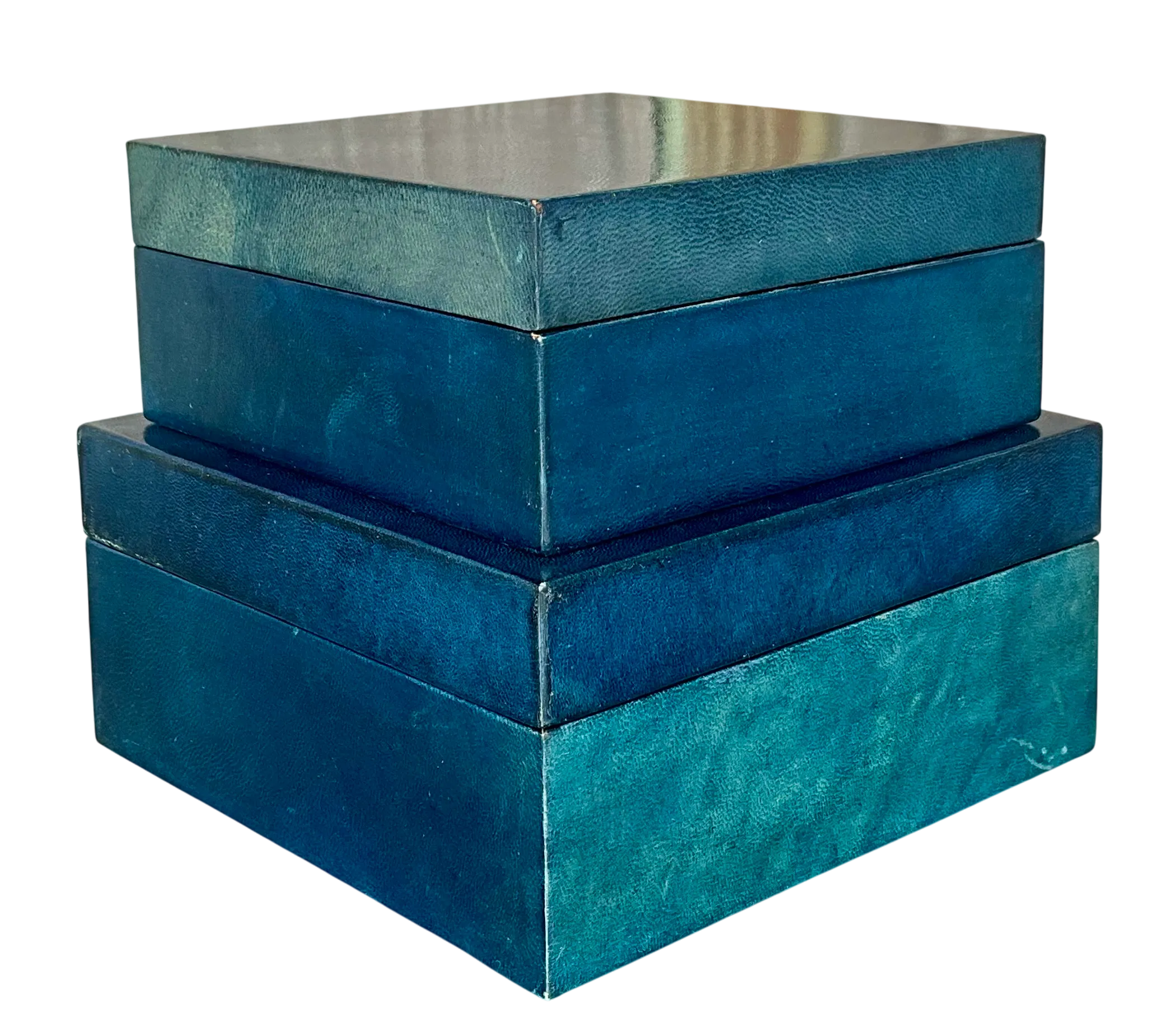 Vintage Blue Leather over Wood All Purpose Boxes- a Set  — additional photo 5
