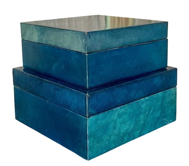 Vintage Blue Leather over Wood All Purpose Boxes- a Set — additional photo 5