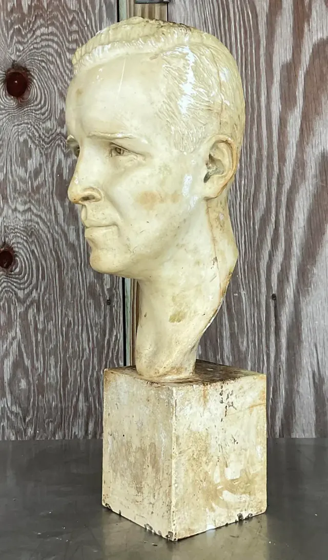 Vintage Boho 1949 Signed Plaster Bust of Man — additional photo 2