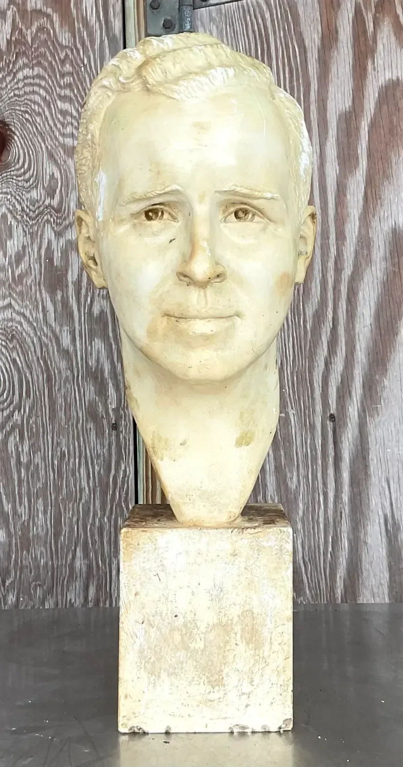 Vintage Boho 1949 Signed Plaster Bust of Man — additional photo 3