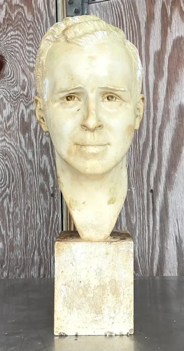 Vintage Boho 1949 Signed Plaster Bust of Man — additional photo 3