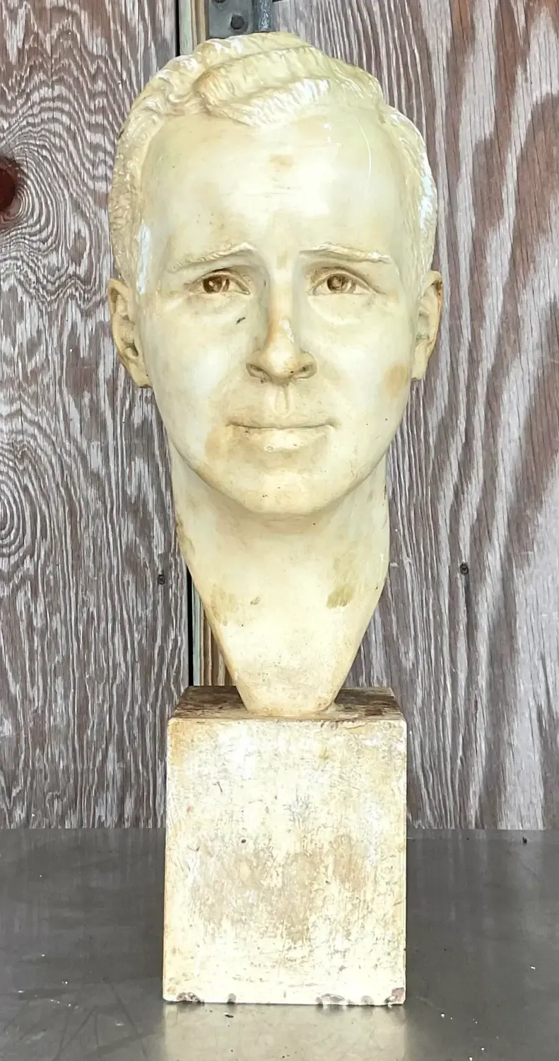 Vintage Boho 1949 Signed Plaster Bust of Man — additional photo 4