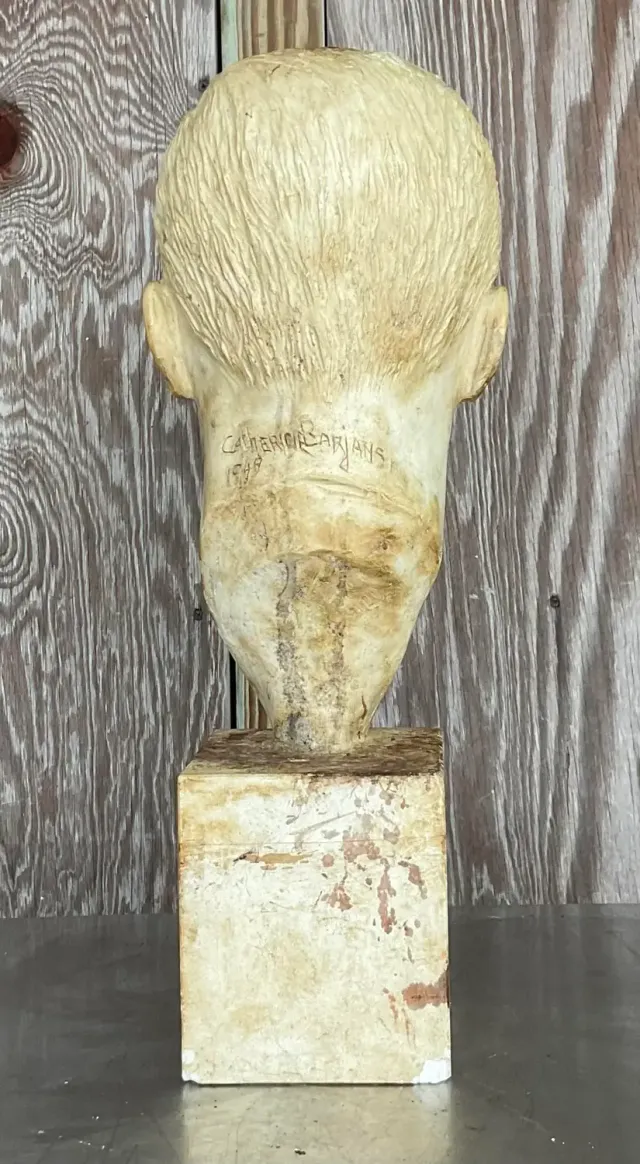 Vintage Boho 1949 Signed Plaster Bust of Man — additional photo 5